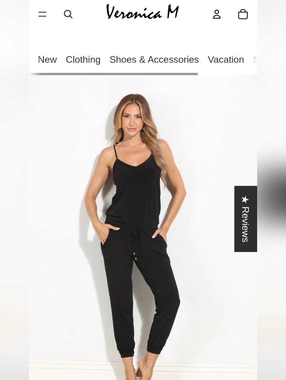 Veronica M Blk Spaghetti Strap Jogger Jumpsuit Sz Lg